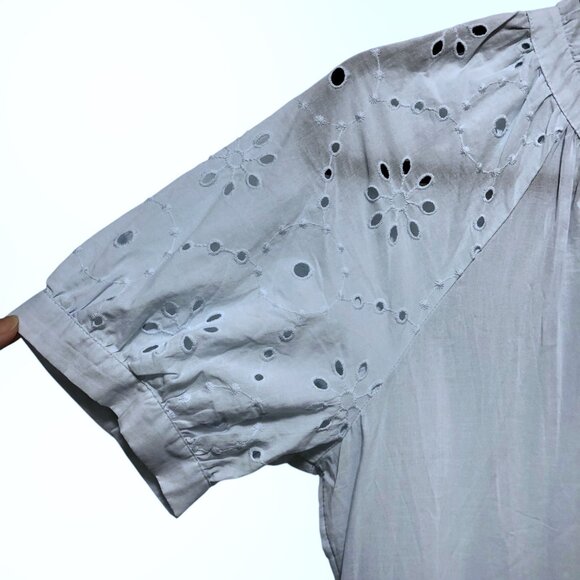 NWT TheGet Solid Light Blue Eyelet Short Sleeves Tiered with Pockets Midi Dress - Picture 5 of 9